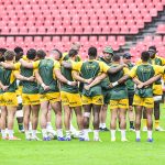 Springboks forming the hurdle