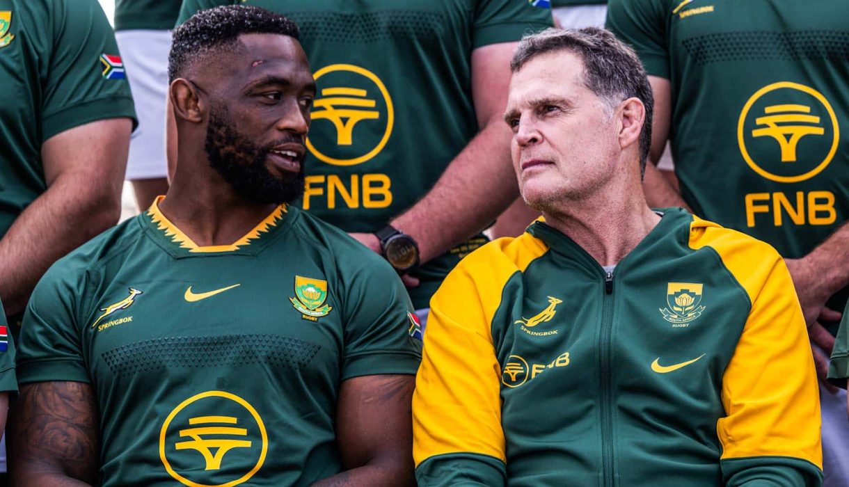 Siya Kolisi and Rassie Erasmus ahead of England