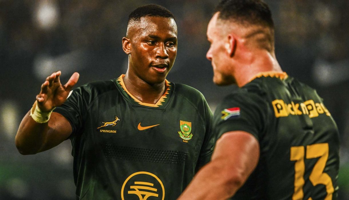 Vusi Moyo and Jesse Kriel against Wales in Durban
