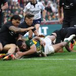 Damain de Allende scoring a try against the All Blacks